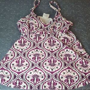 Stylish Purple Patterned Tankini Swim Top size 8